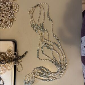 White and Blue Multi-Strand Beaded Necklace